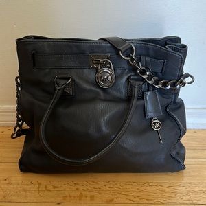 Michael Kors Black Leather Hamilton Satchel Black Studs and Black Chains